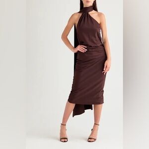 Angelina Asymmetric Halter Midi Dress NWT House of CB medium